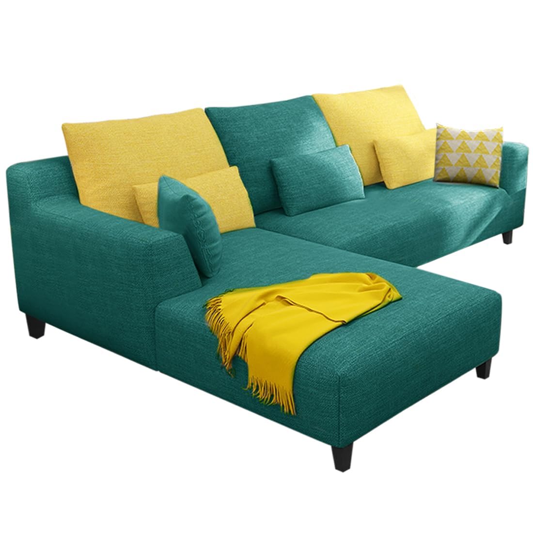 FURNY Mintoo 4 Seater Fabric LHS L Shape Sofa Set (Pine Peacock